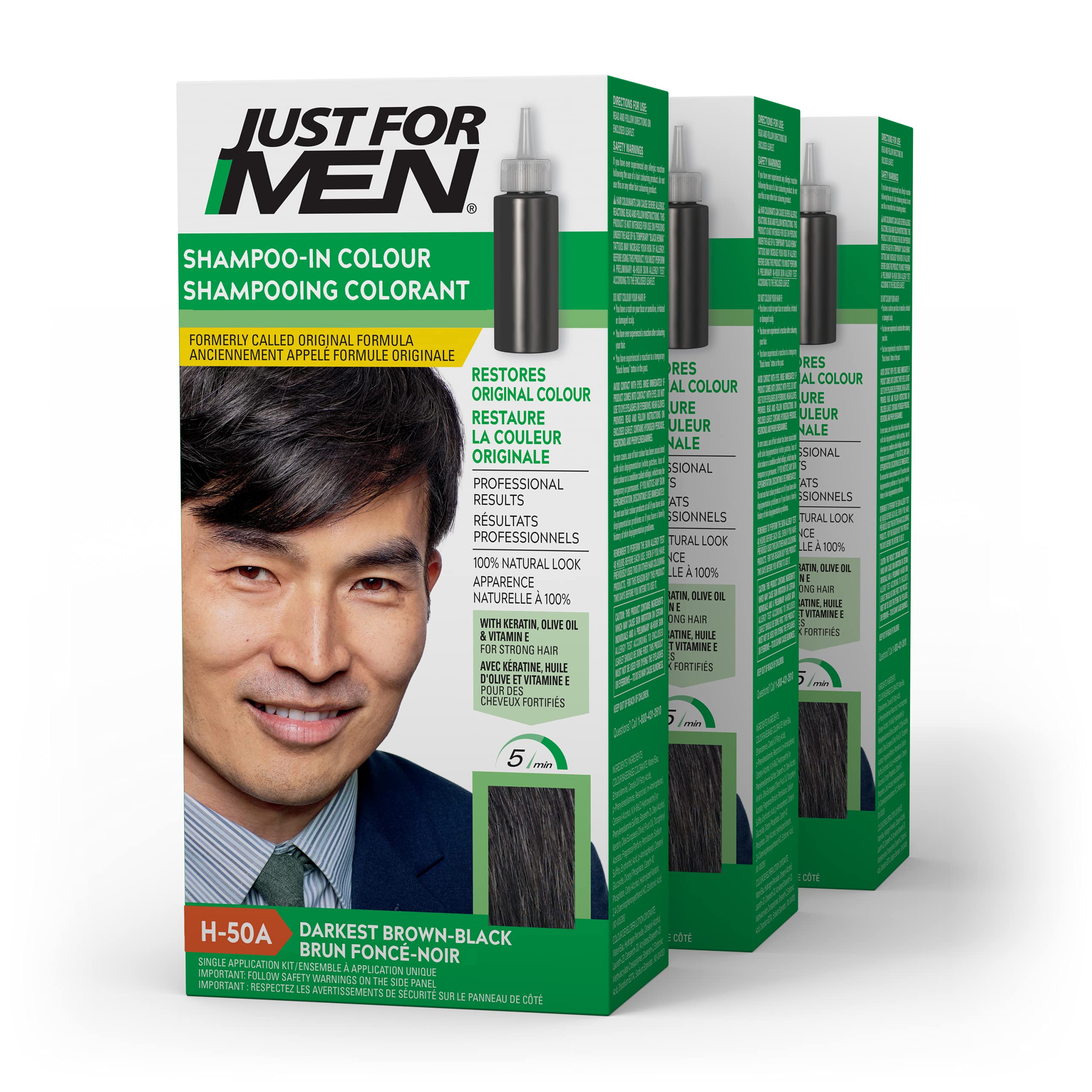 Just For Men Shampoo-In Color bottle pour for quick, natural gray coverage.