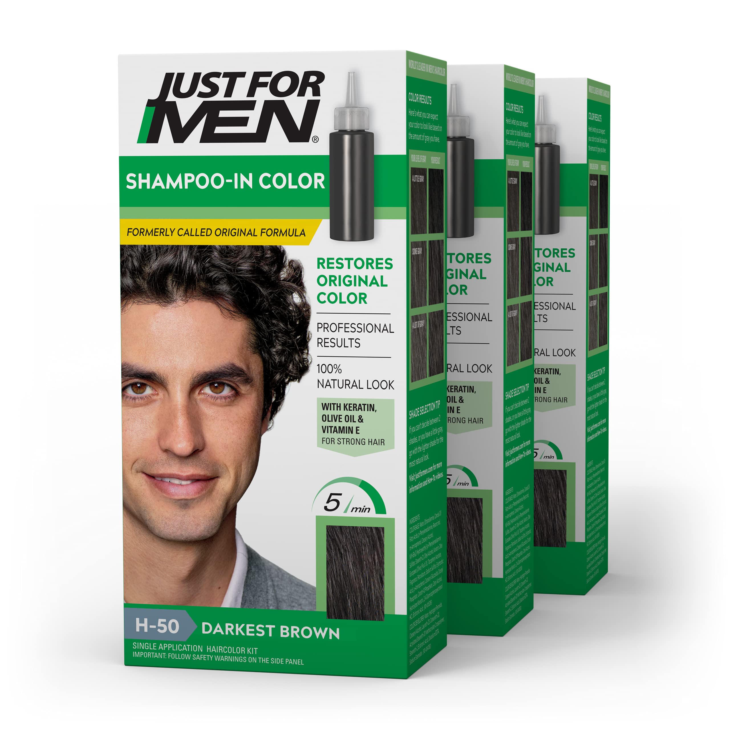 Just For Men Shampoo-In Color bottle pour for quick at-home color prep.