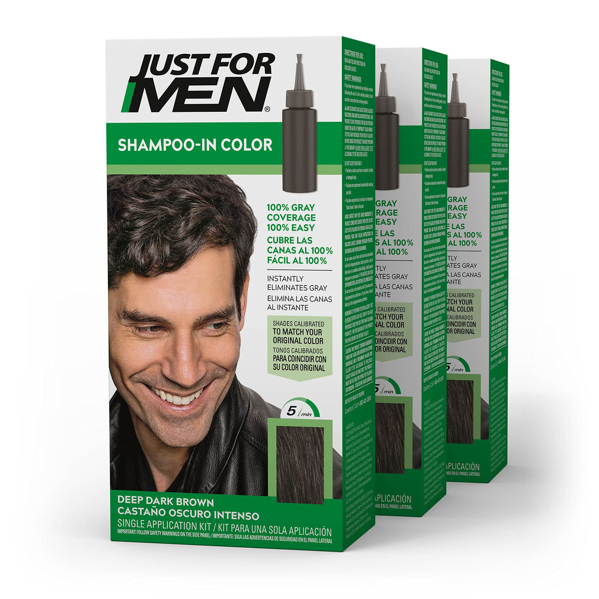 Just For Men Shampoo-In Color bottle pouring to blend gray hair naturally
