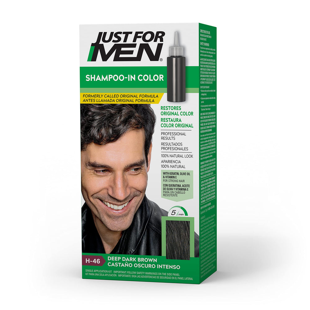 Just For Men Shampoo-In Color Deep Dark Brown packaging front for quick gray coverage