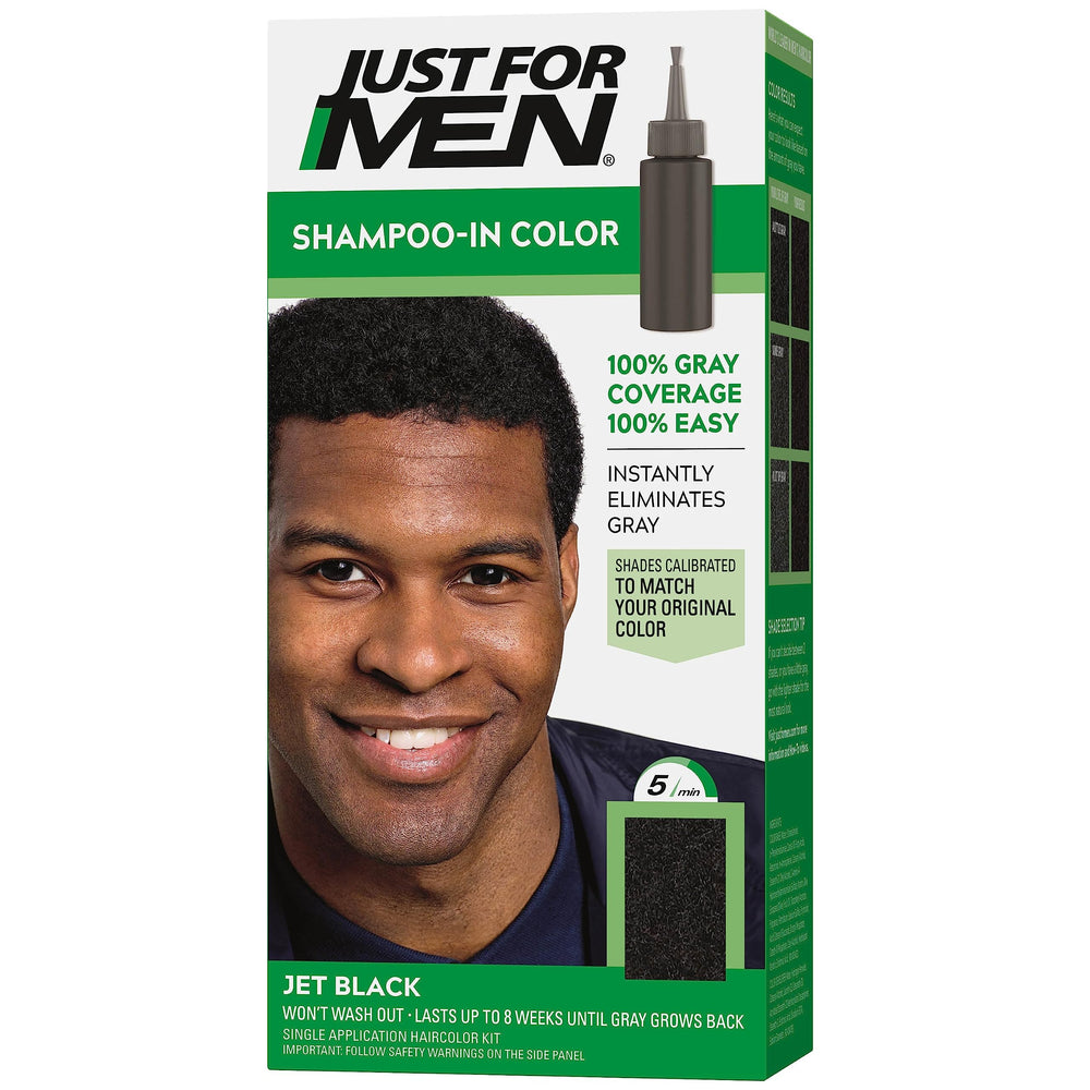 Just For Men Shampoo-In Color Jet Black bottle ready for even gray coverage and natural look