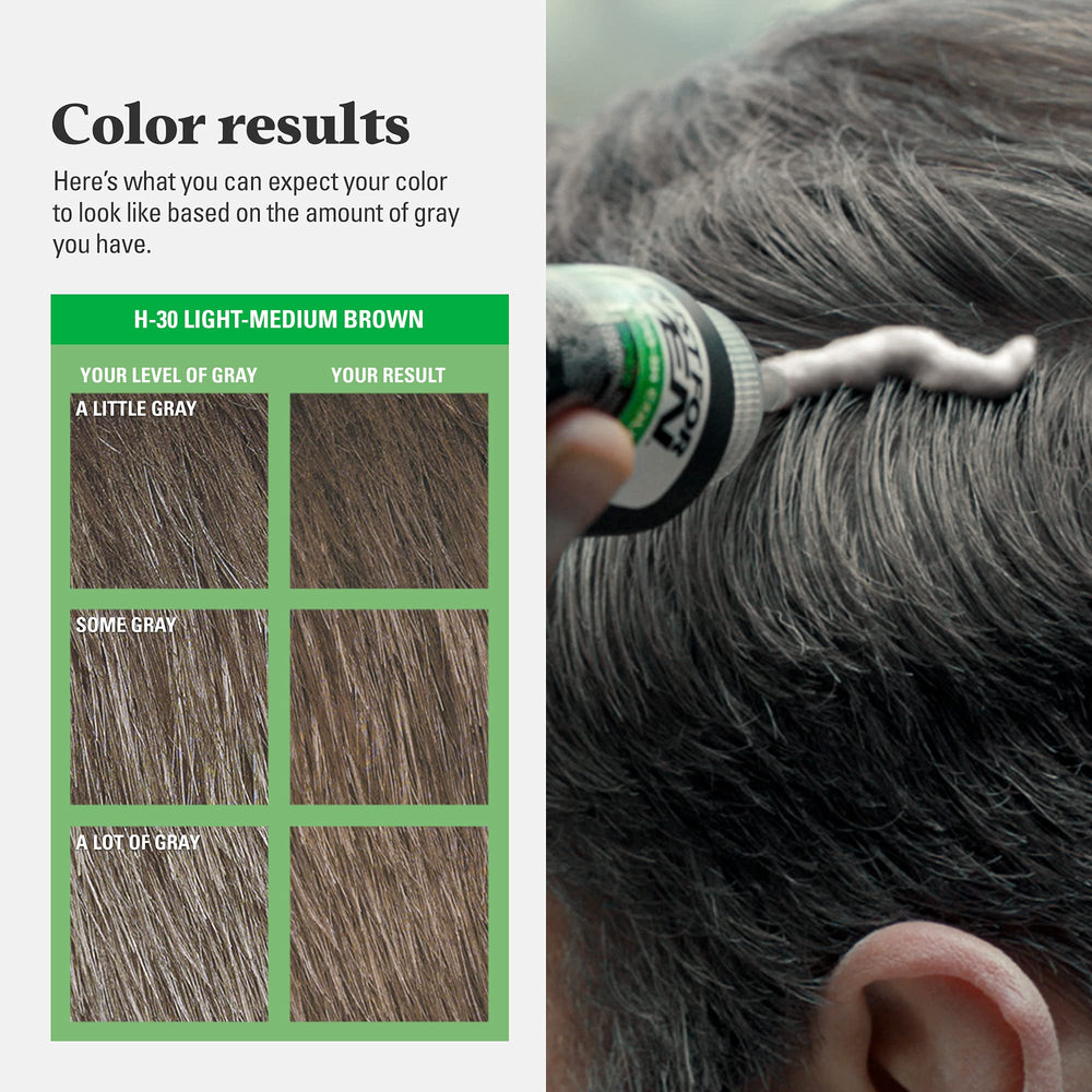 Just For Men Shampoo-In Color lasts up to eight weeks between gray regrowth.
