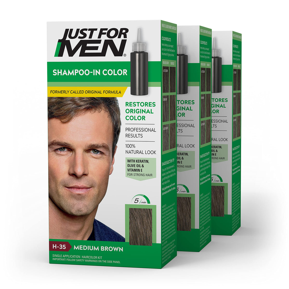 Just For Men Shampoo-In-Color medium brown bottle for natural gray coverage