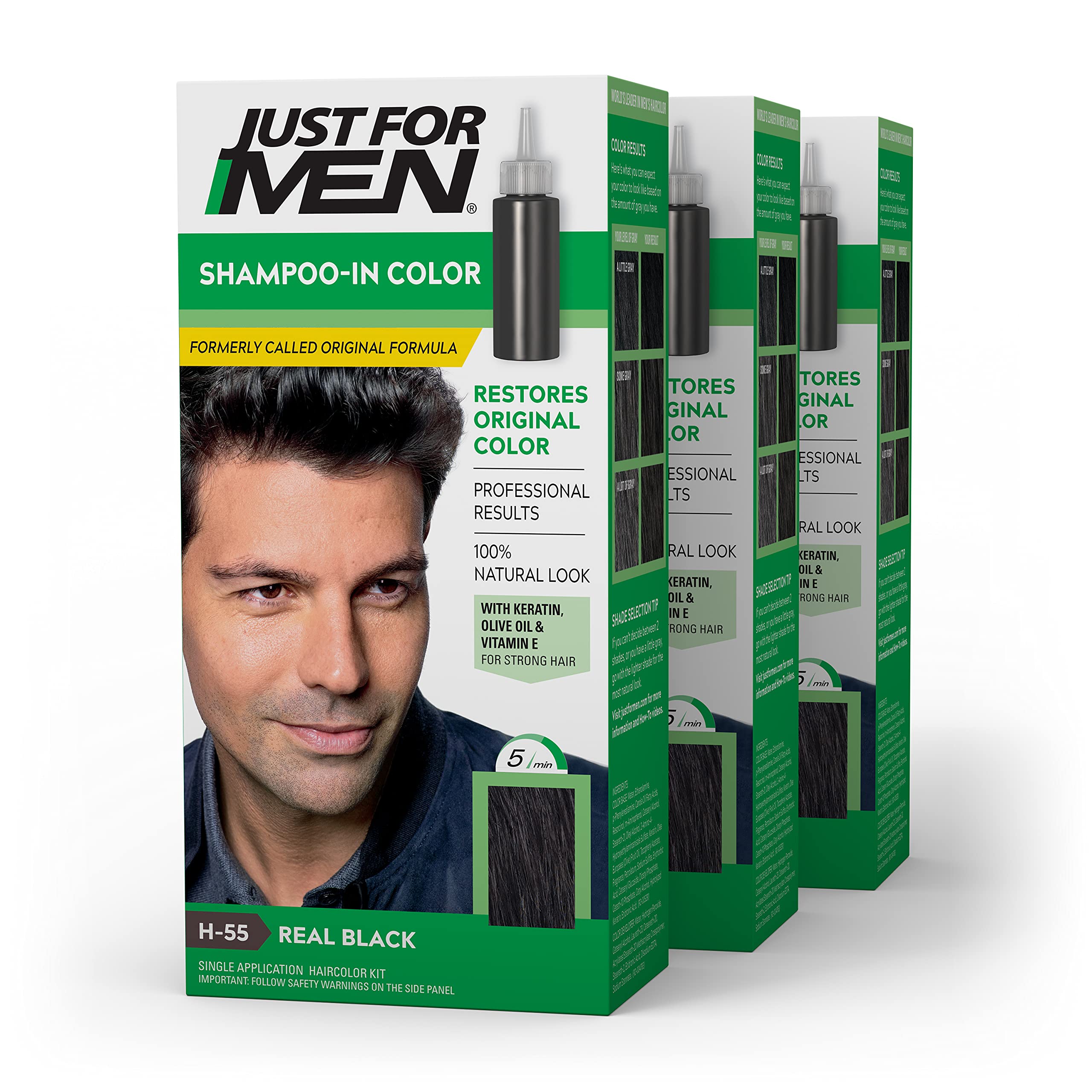 Just For Men Shampoo-In Color Real Black application for quick gray coverage