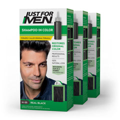 Just For Men Shampoo-In Color Real Black application for quick gray coverage