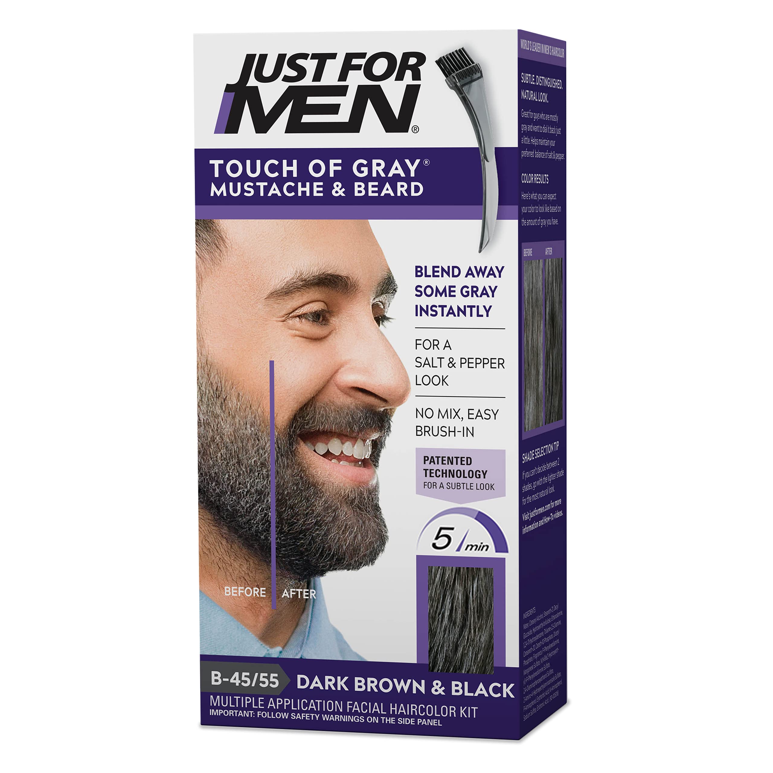 Just For Men Touch of Gray moustache and beard with precision brush for controlled application.