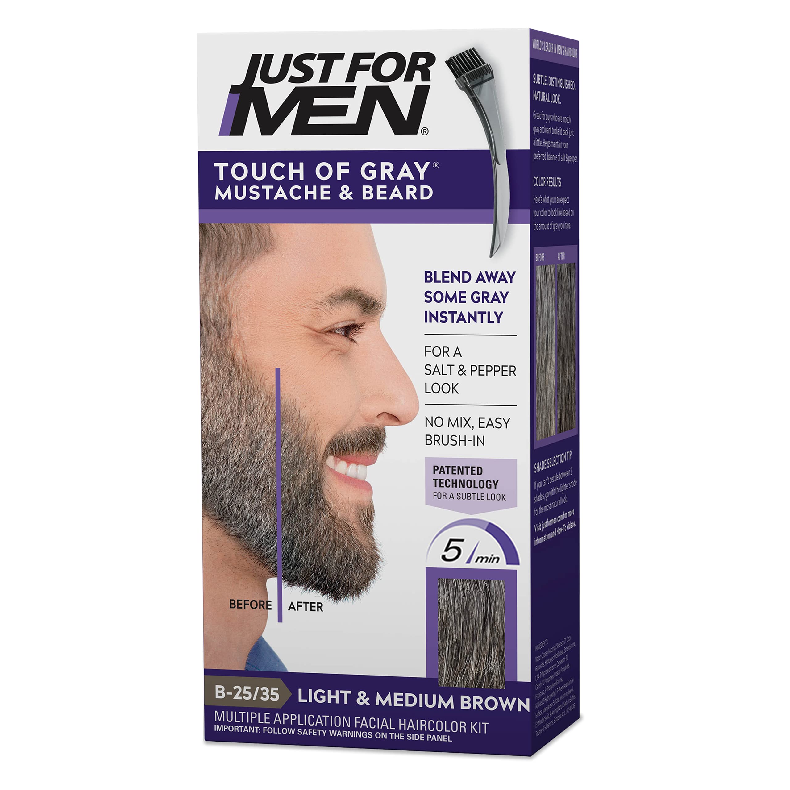 Just For Men Touch of Gray packaging shows an easy beard color solution