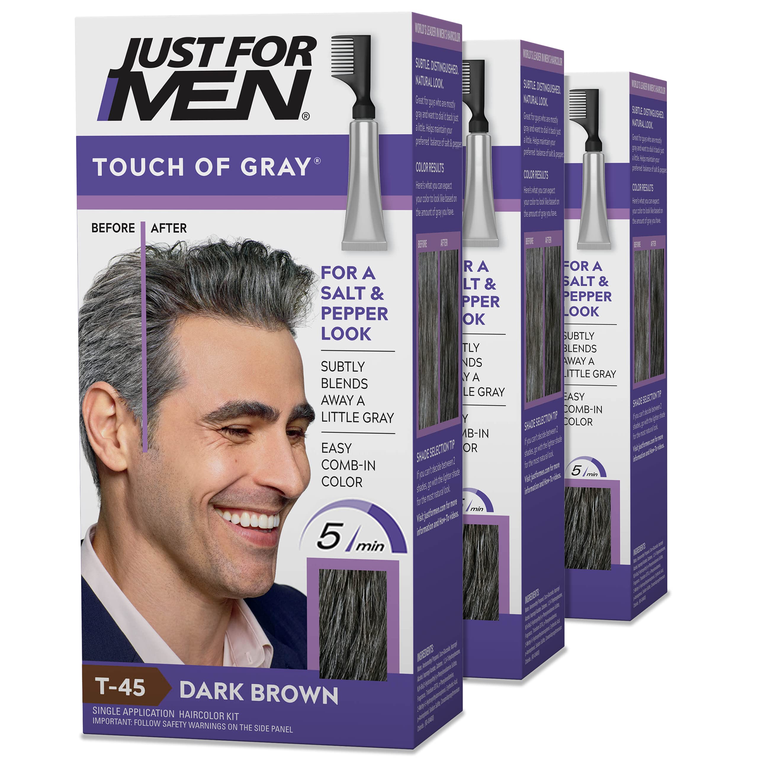 Just For Men Touch of Gray pack of 3 with comb applicator for easy at-home color