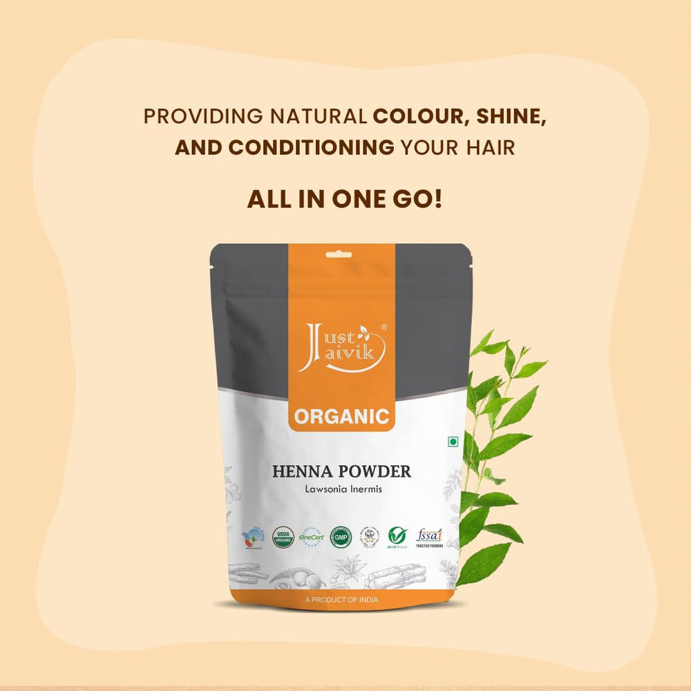 Just Jaivik Henna color result on hair with visible warmth and depth.