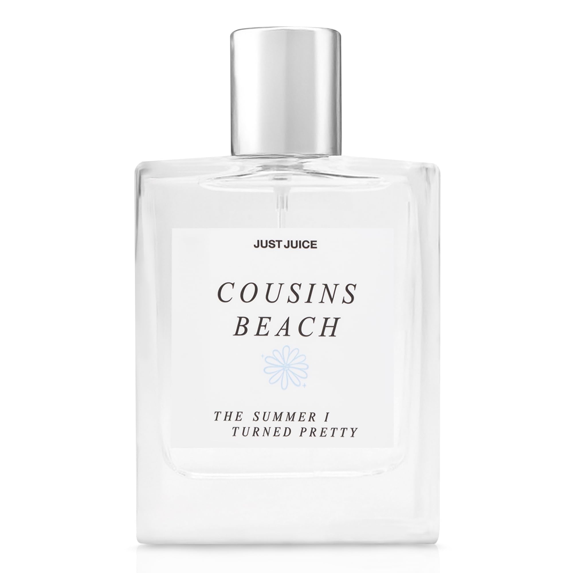 Just Juice Cousins Beach bottle pour shows a bright citrus opening for sunny days
