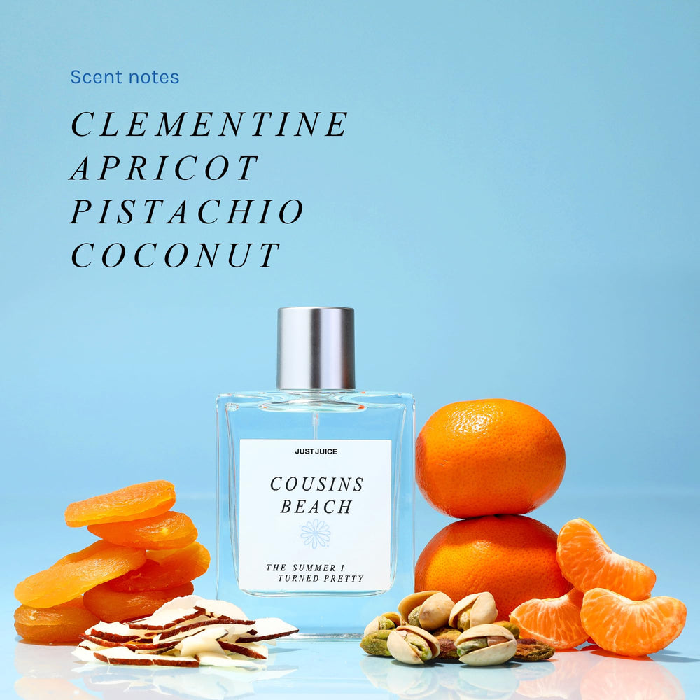 Just Juice Cousins Beach top notes reveal bright apricot and clementine.