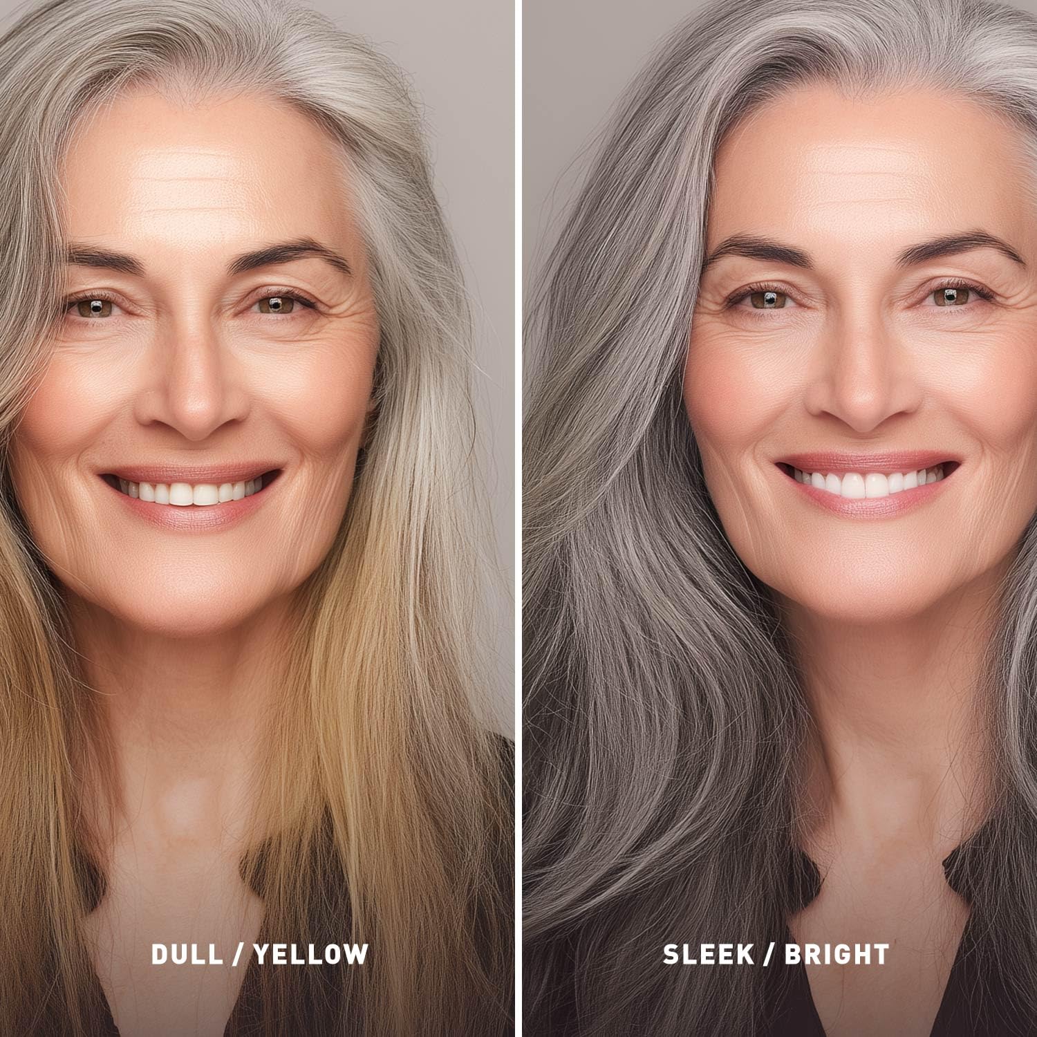 Just Nutritive Gray Hair Shampoo bottle with label highlighting brassy tone neutralization.