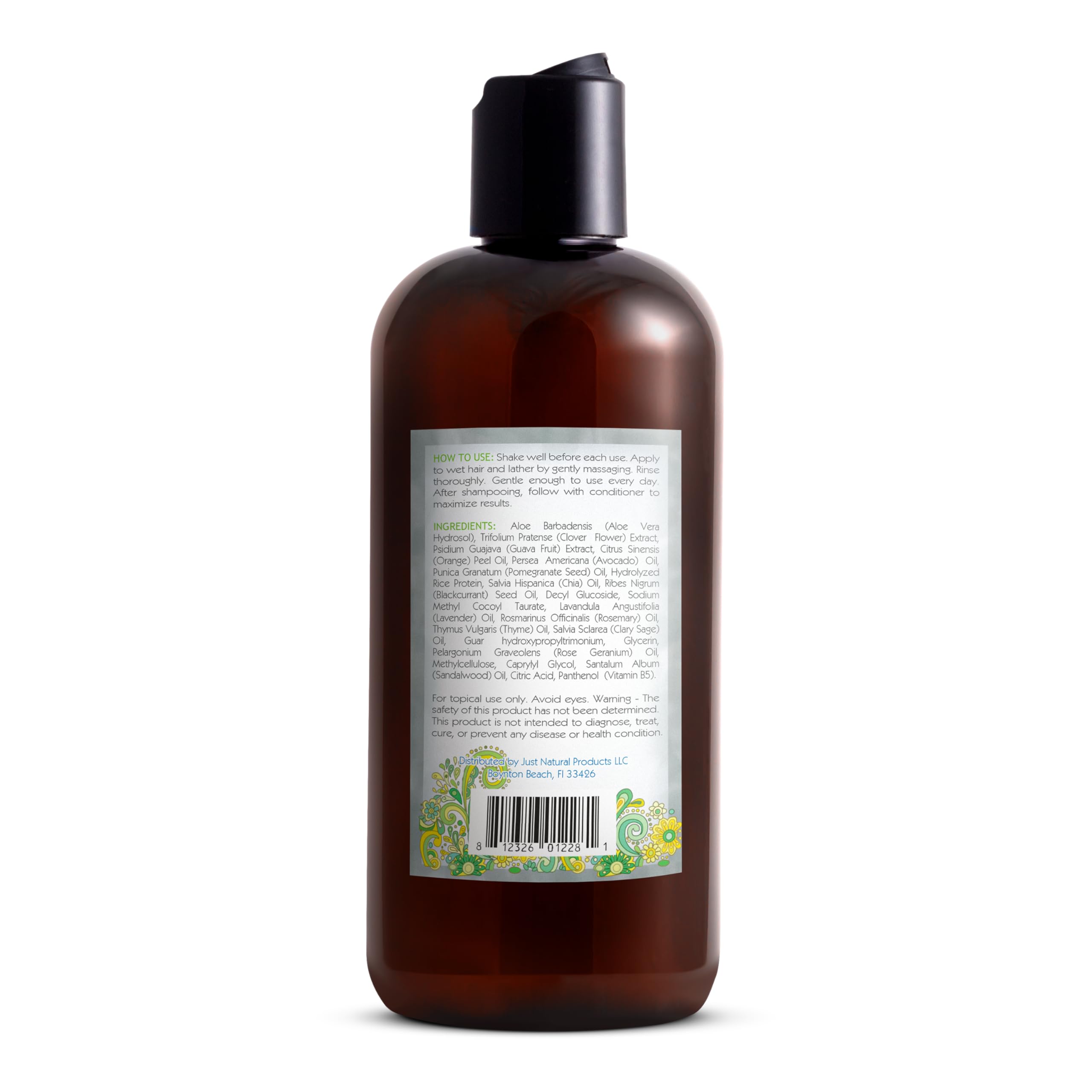 Just Nutritive Gray Hair Shampoo bottle emphasizing sulfate-free and paraben-free formula.