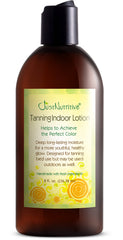 Just Nutritive Indoor Tanning Lotion bottle demonstrates a hydrating, non-bronzing formula for extended tan.