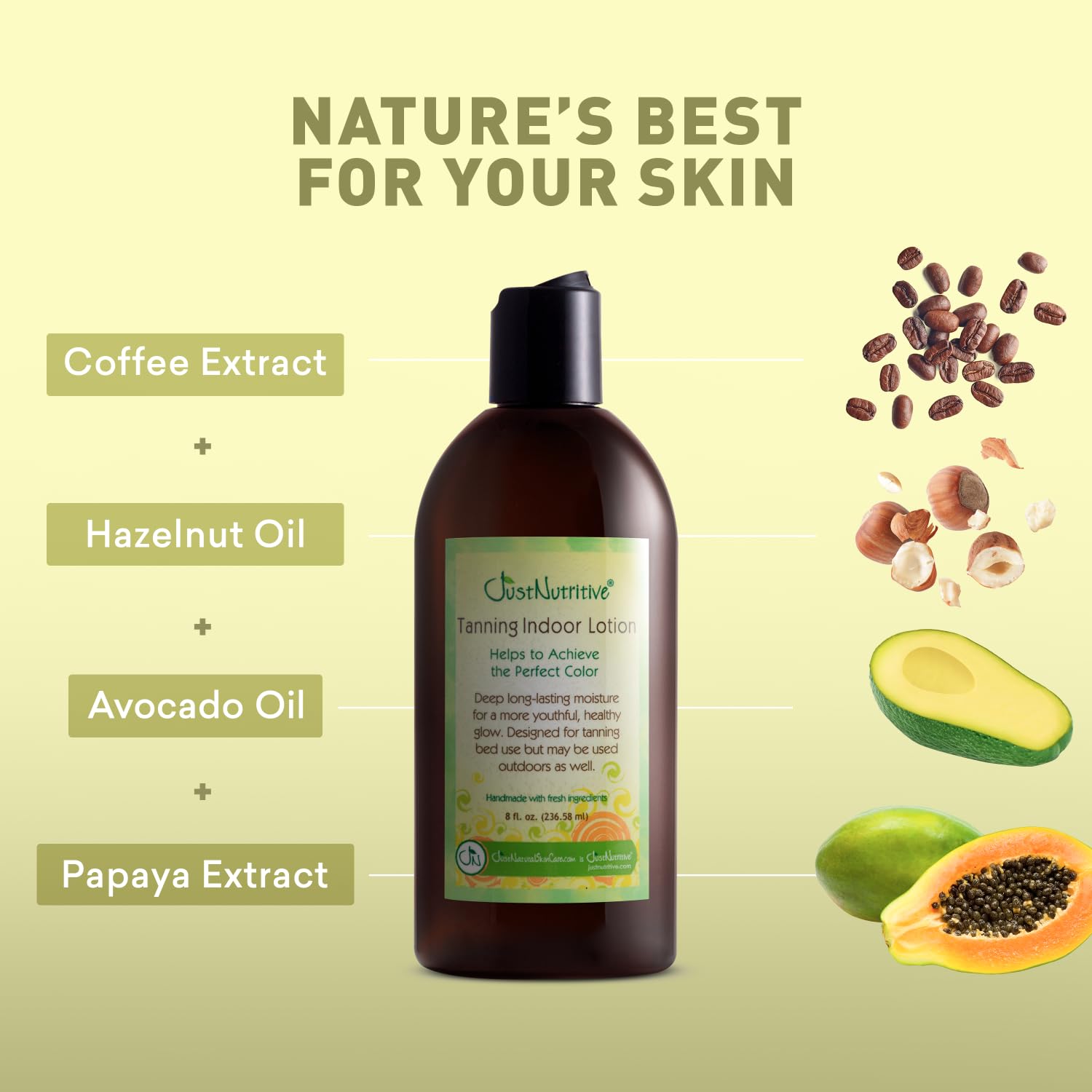 Just Nutritive Moisturized Skin application helps combat dryness during tanning sessions.