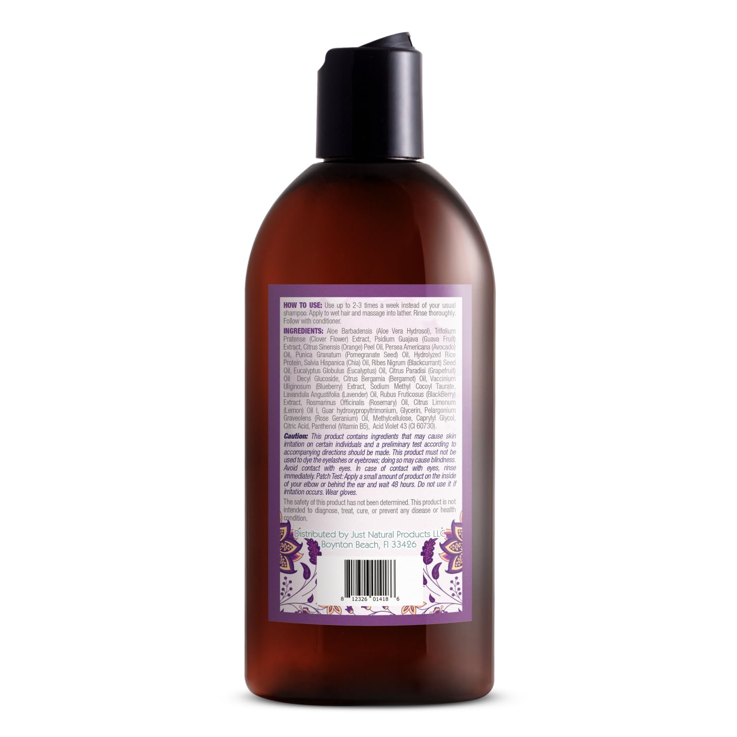 Just Nutritive Purple Shampoo bottle top view highlights violet toning for blonde and gray.