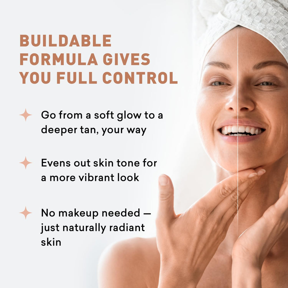 Just Nutritive sunless tanning daily facial cream tube with label highlighting facial use.