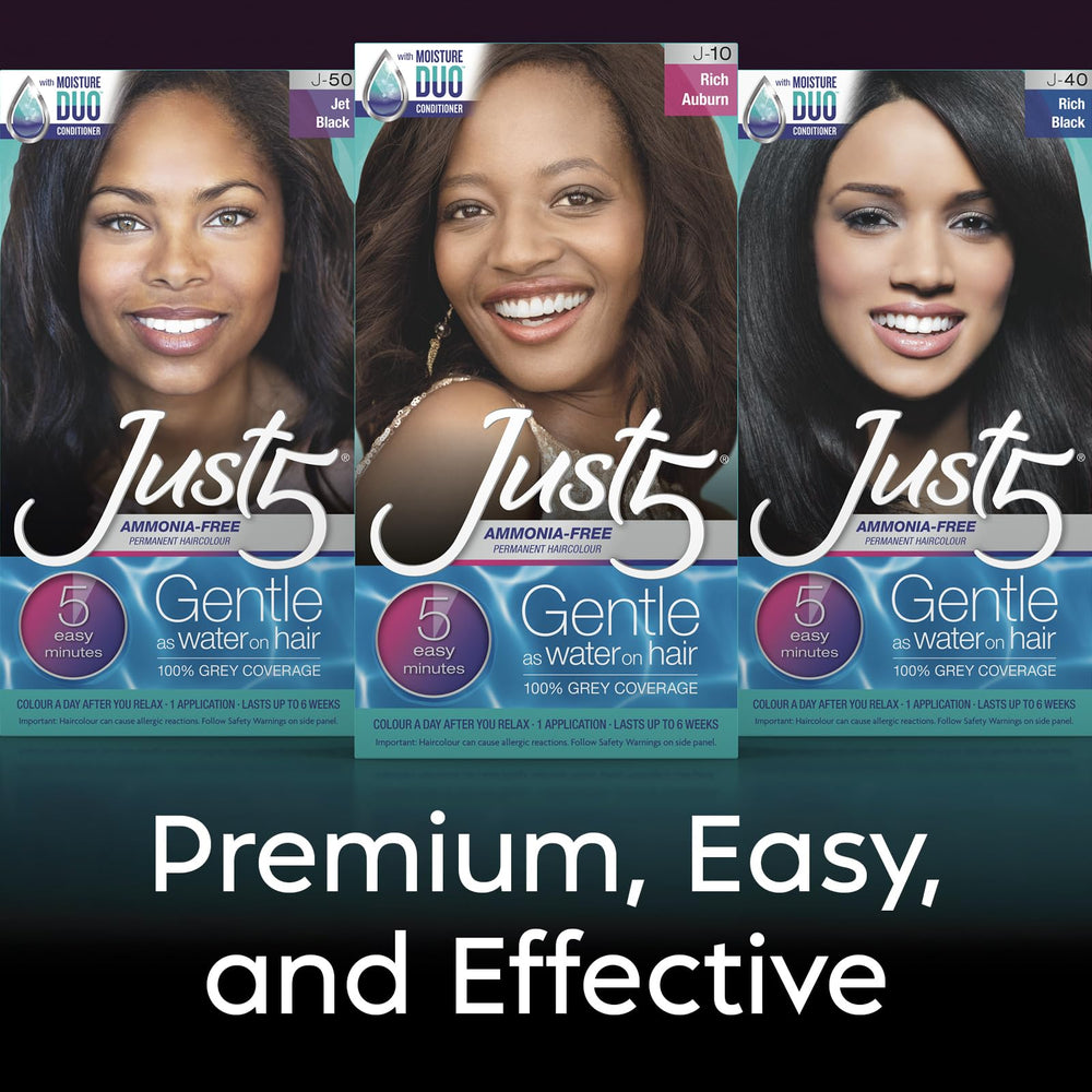 Just5 jet black color hair shine after use and vibrant results.