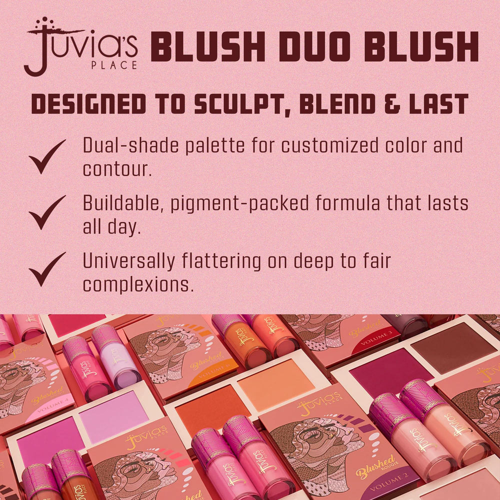 Juvia's Place Blushed Duo Blush Volume3 on cheeks delivering durable, long-lasting color