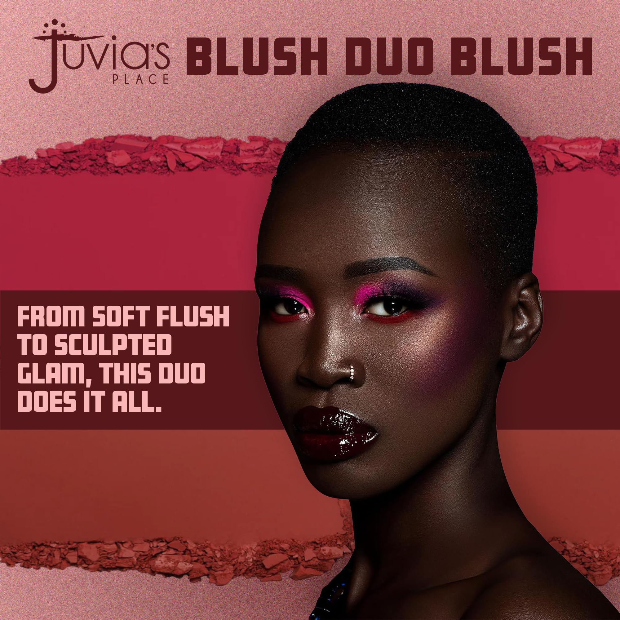 Juvia's Place Blushed Duo Blush Volume3 compact open demonstrates easy, seamless application