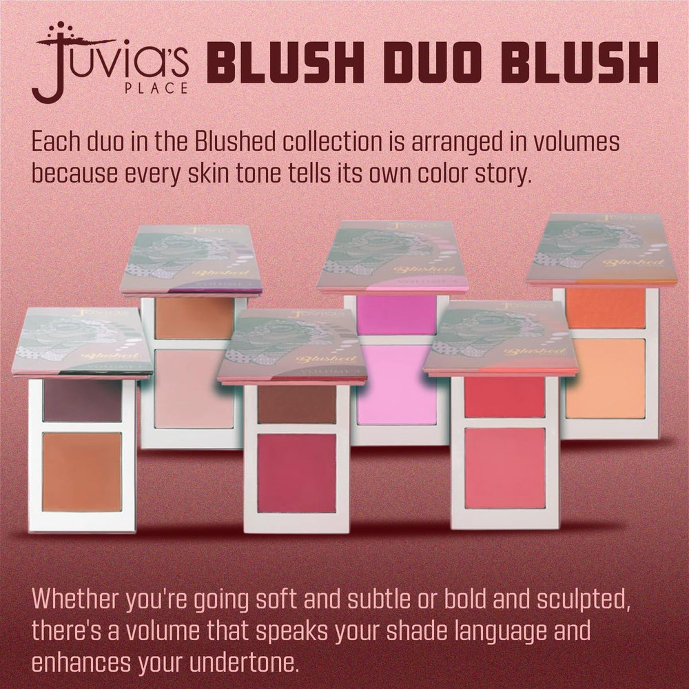 Juvia's Place Blushed Duo Blush Volume3 close-up shows complementary hues for versatile looks