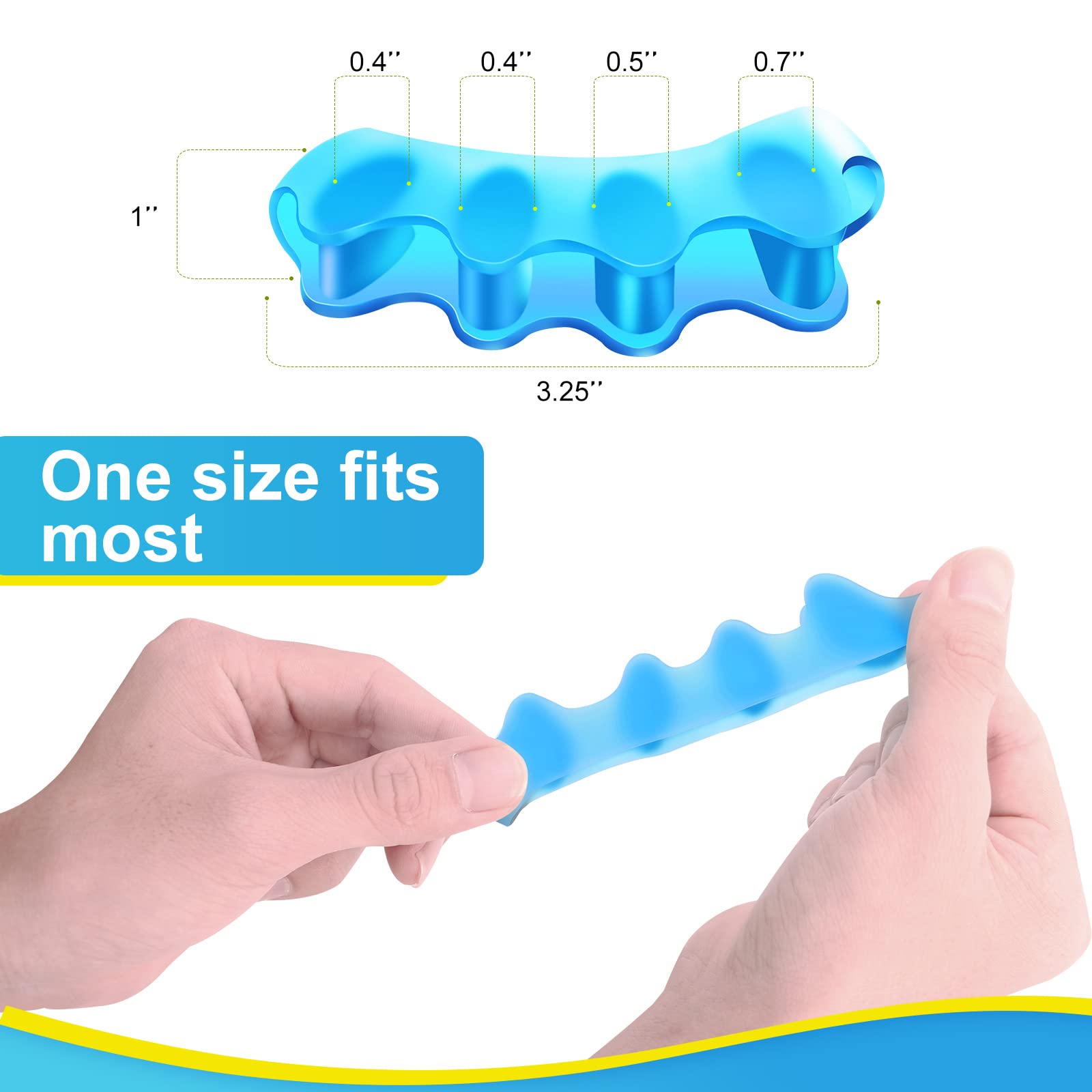 Juzure silicone spacers for yoga, walking, and daily activities.