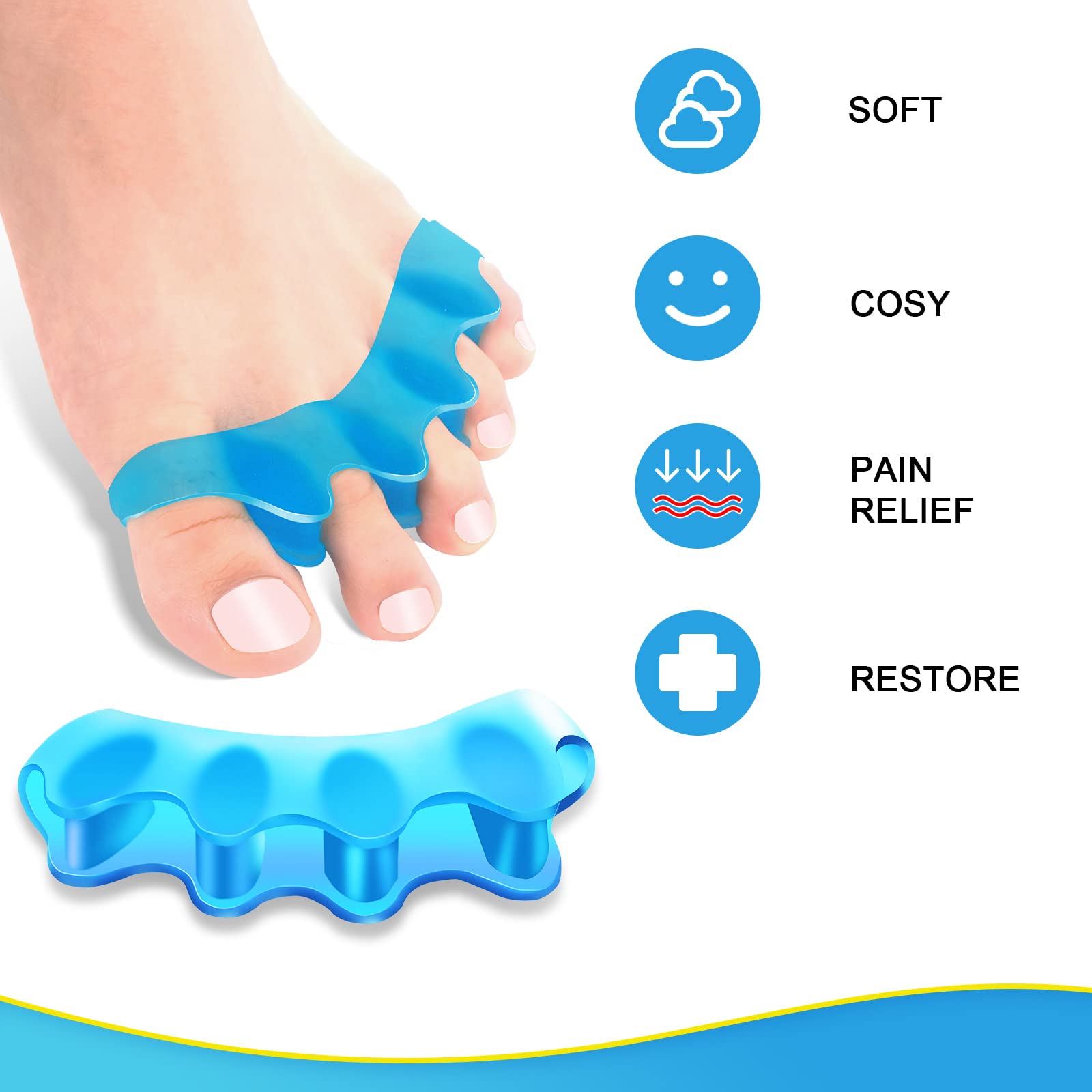 Juzure toe separators promote blood circulation for recovery and relief.