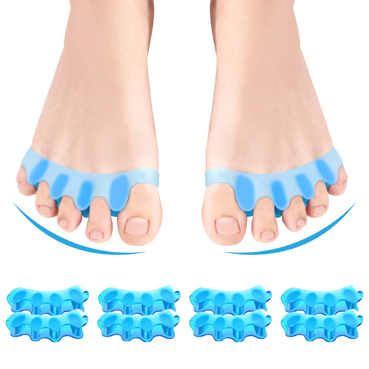 Juzure toe separators in soft silicone pack provide all-day comfort.