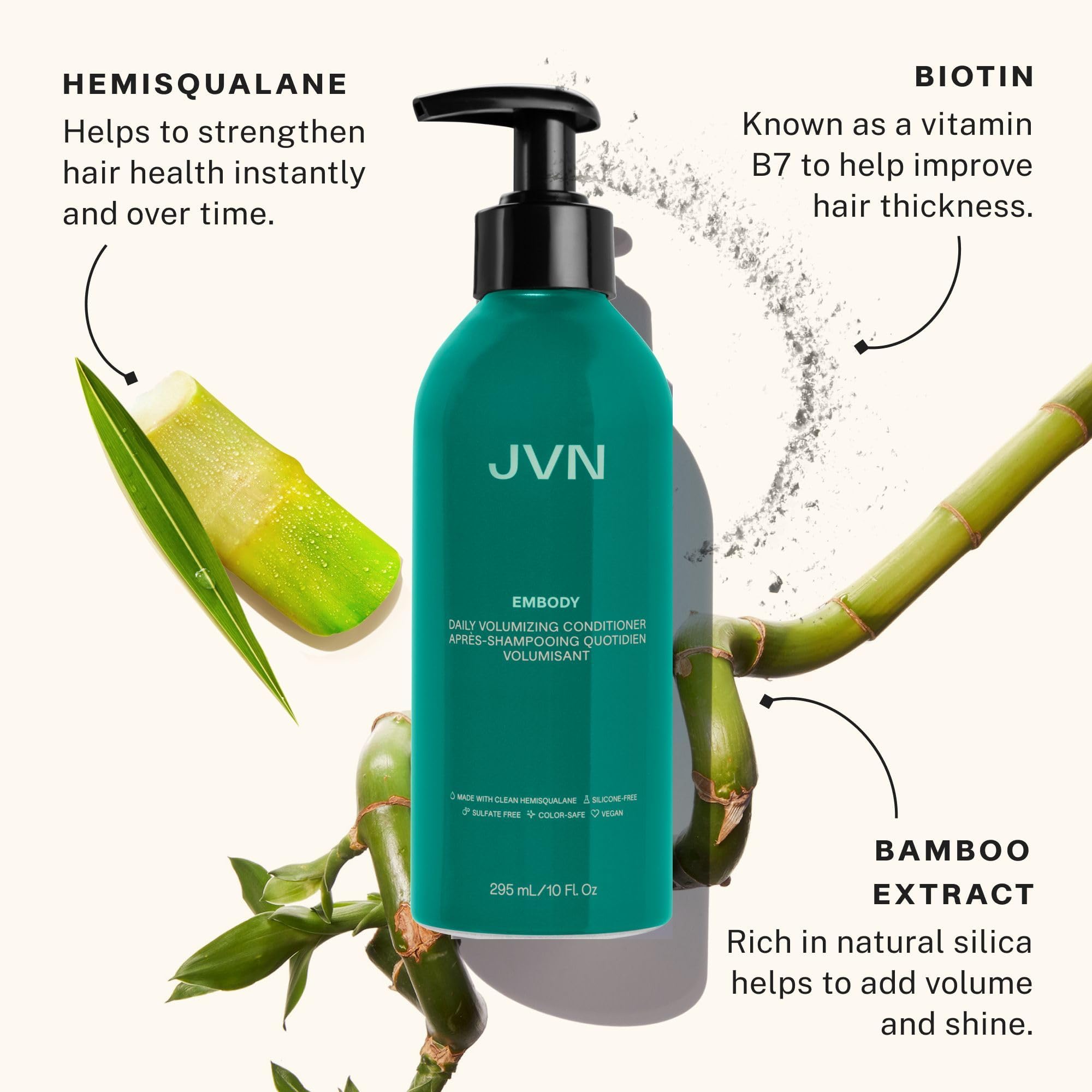 JVN Embody volumizing conditioner bottle delivers moisture for thicker looking hair