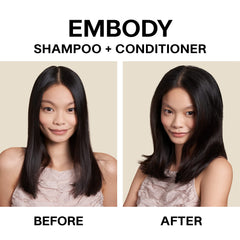 Pouring JVN Embody Volumizing Shampoo for a refreshing, lightweight lather
