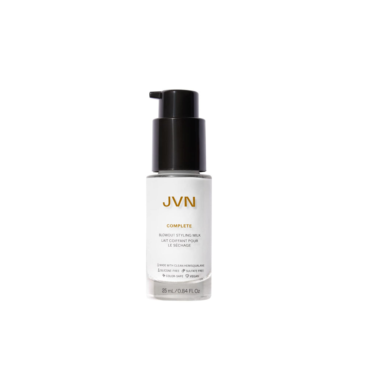 JVN Leche de peinado para secado profesional, botella, control del frizz.
