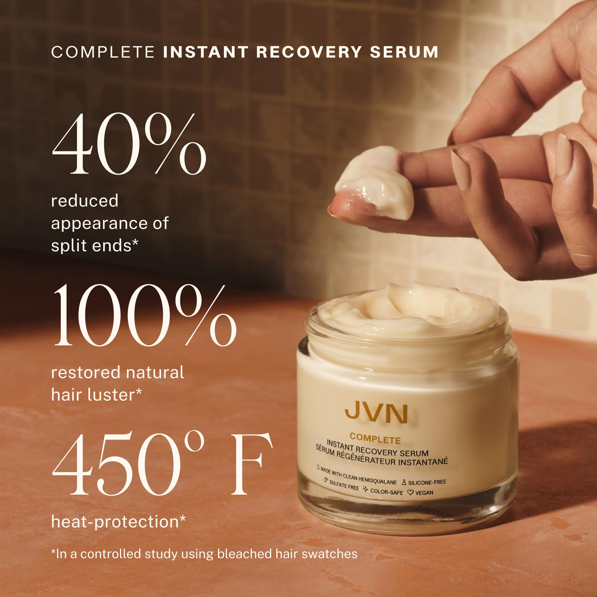 JVN Serum smoothing action helps reduce frizz and support balanced porosity.