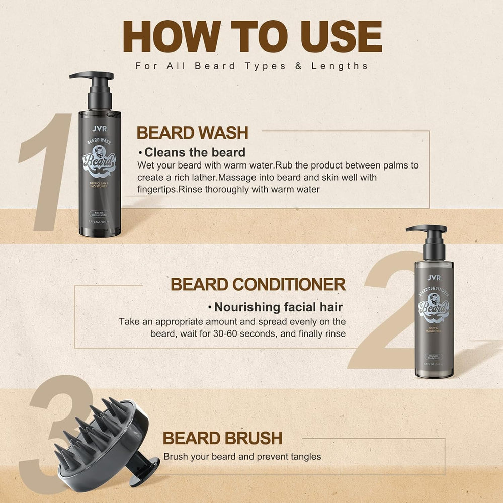JVR beard care kit image showing included comb for styling.
