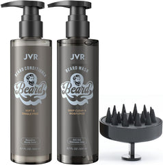 JVR beard wash bottle with rich lather for a refreshing cleanse.
