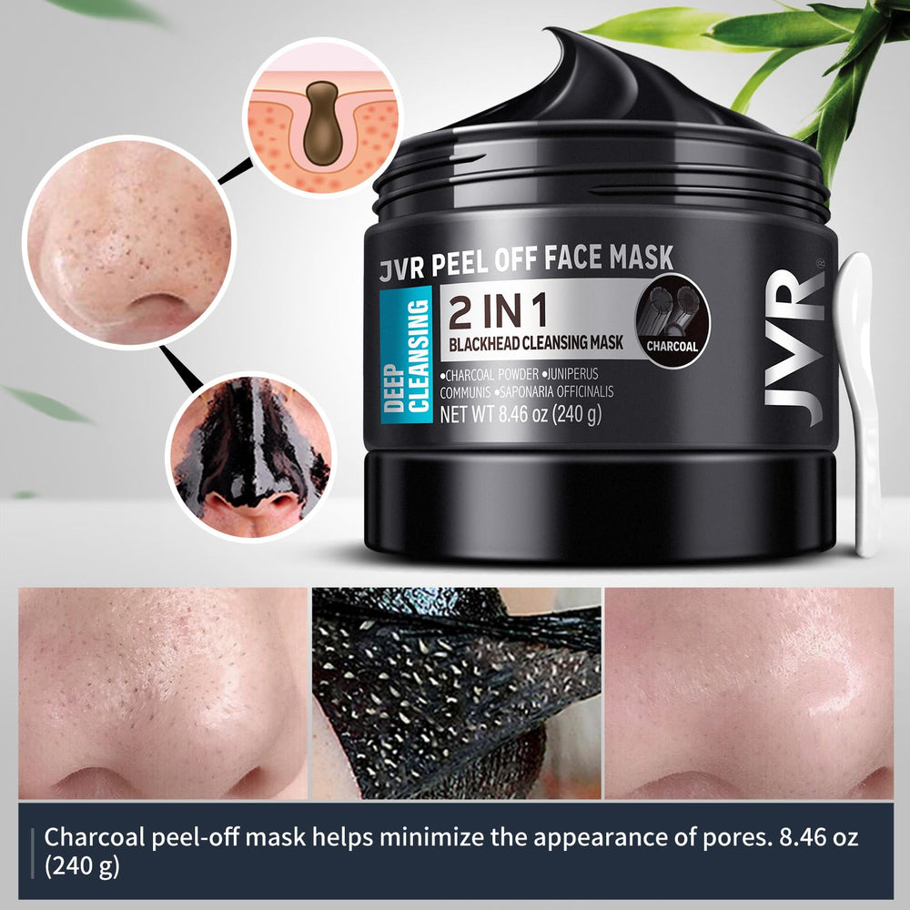JVR Charcoal Peel-Off Mask peeling away reveals smoother, cleaner-looking pores.