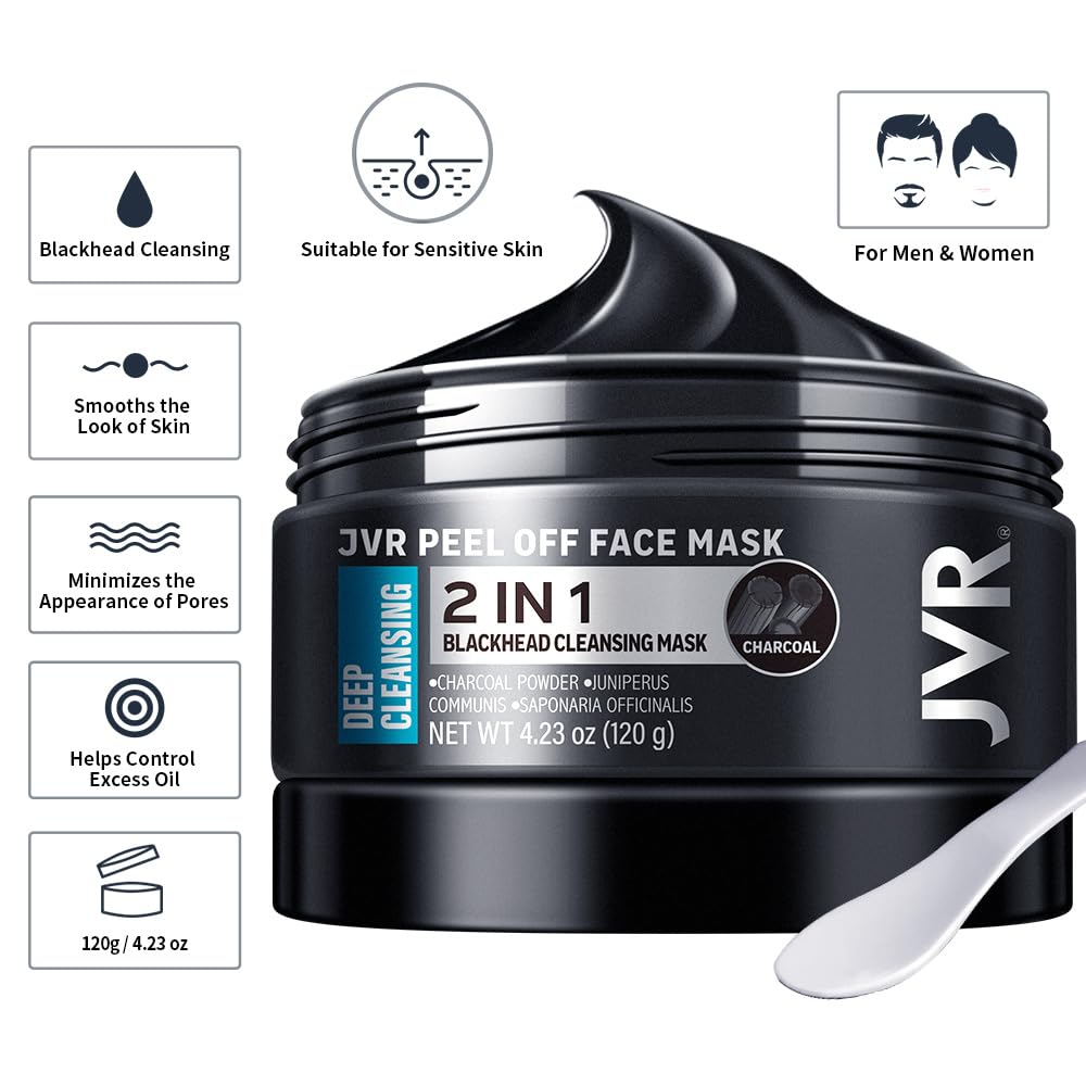 JVR mascarilla negra en tira despegable, remoción suave de impurezas.