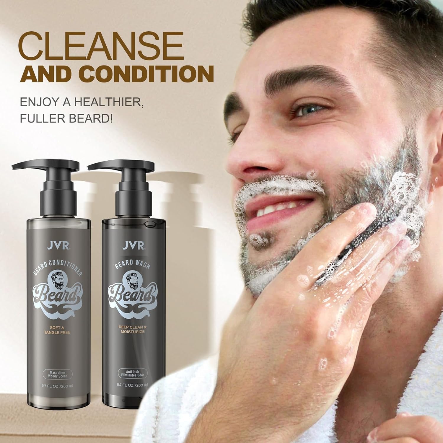 JVR masculine woody scent branding evokes daily grooming confidence.