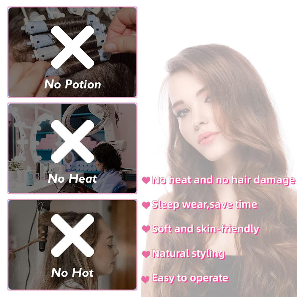 JYHi pink heatless hair curler adjustable velcro band demo for flexible sizing.