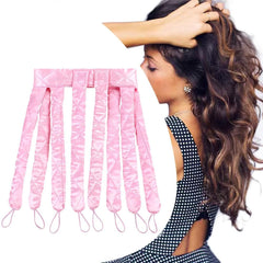 JYHi pink heatless hair curler headband closeup for effortless night-time curling.