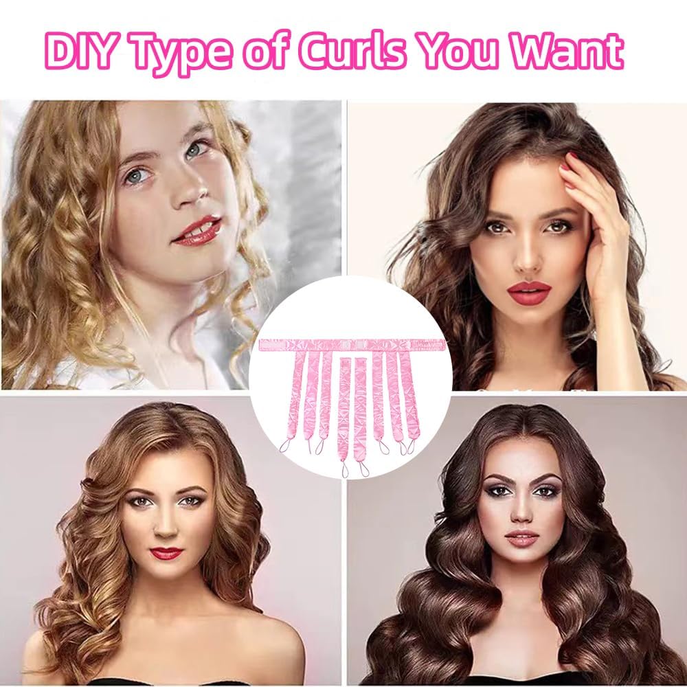 JYHi pink heatless hair curler soft satin material in use for gentle styling.