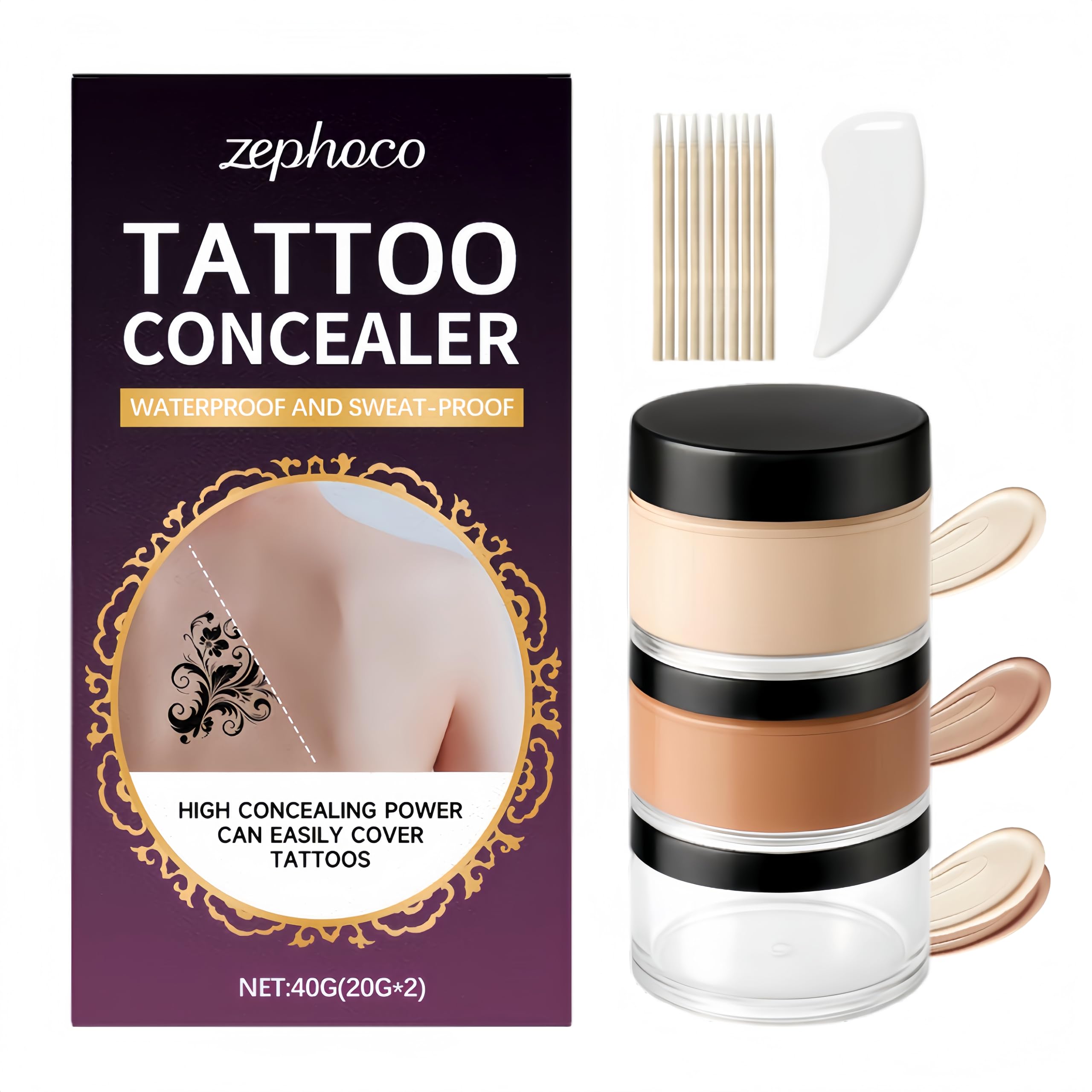 Crema JYOVQXF, cobertura total para tatuajes, acabado natural en la piel.