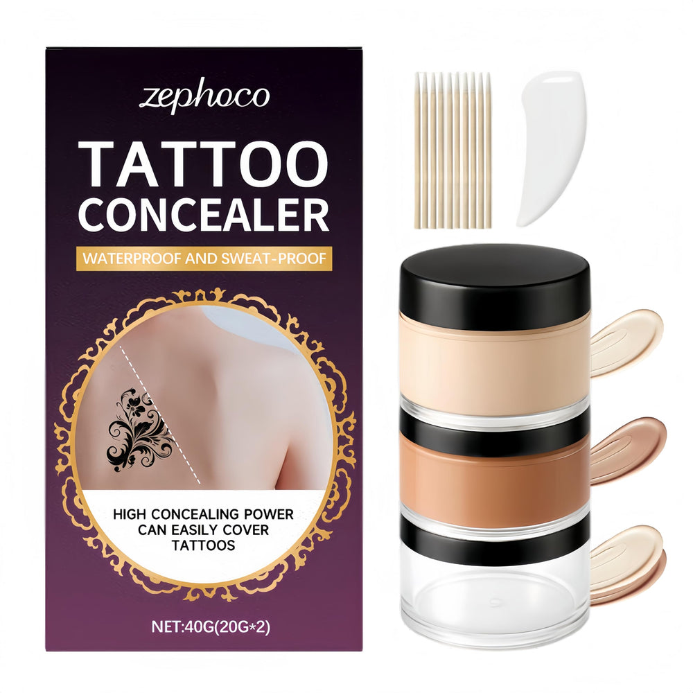 Crema JYOVQXF, cobertura total para tatuajes, acabado natural en la piel.