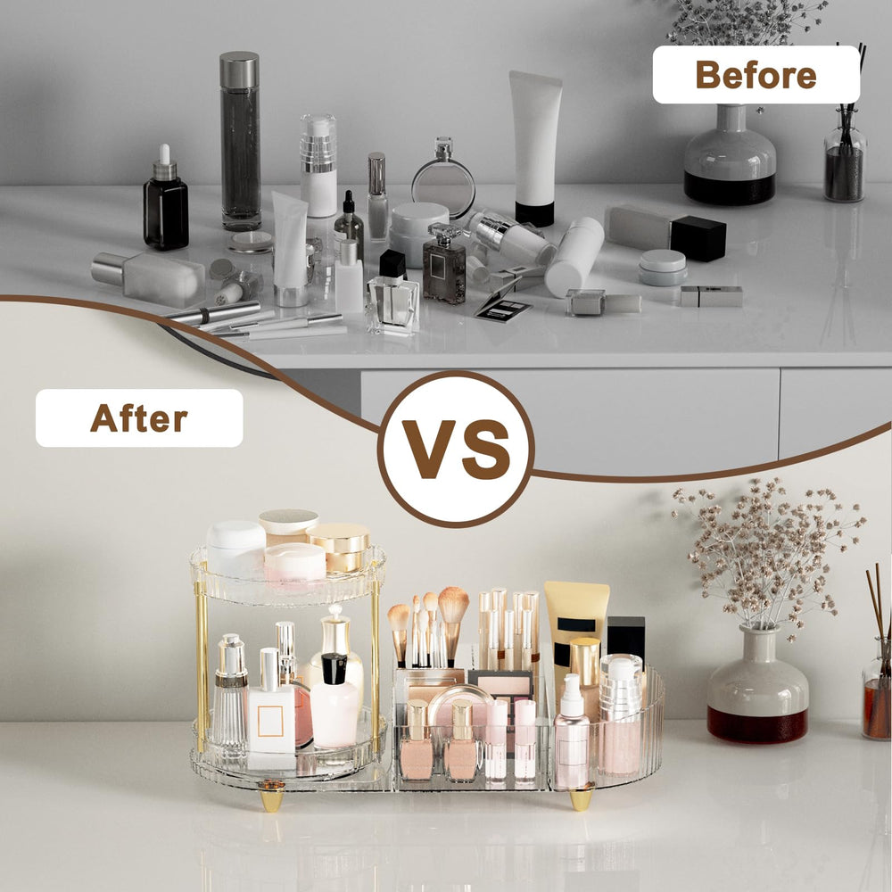 Jywantful five-compartment storage for brushes, lip glosses, and nail polishes.