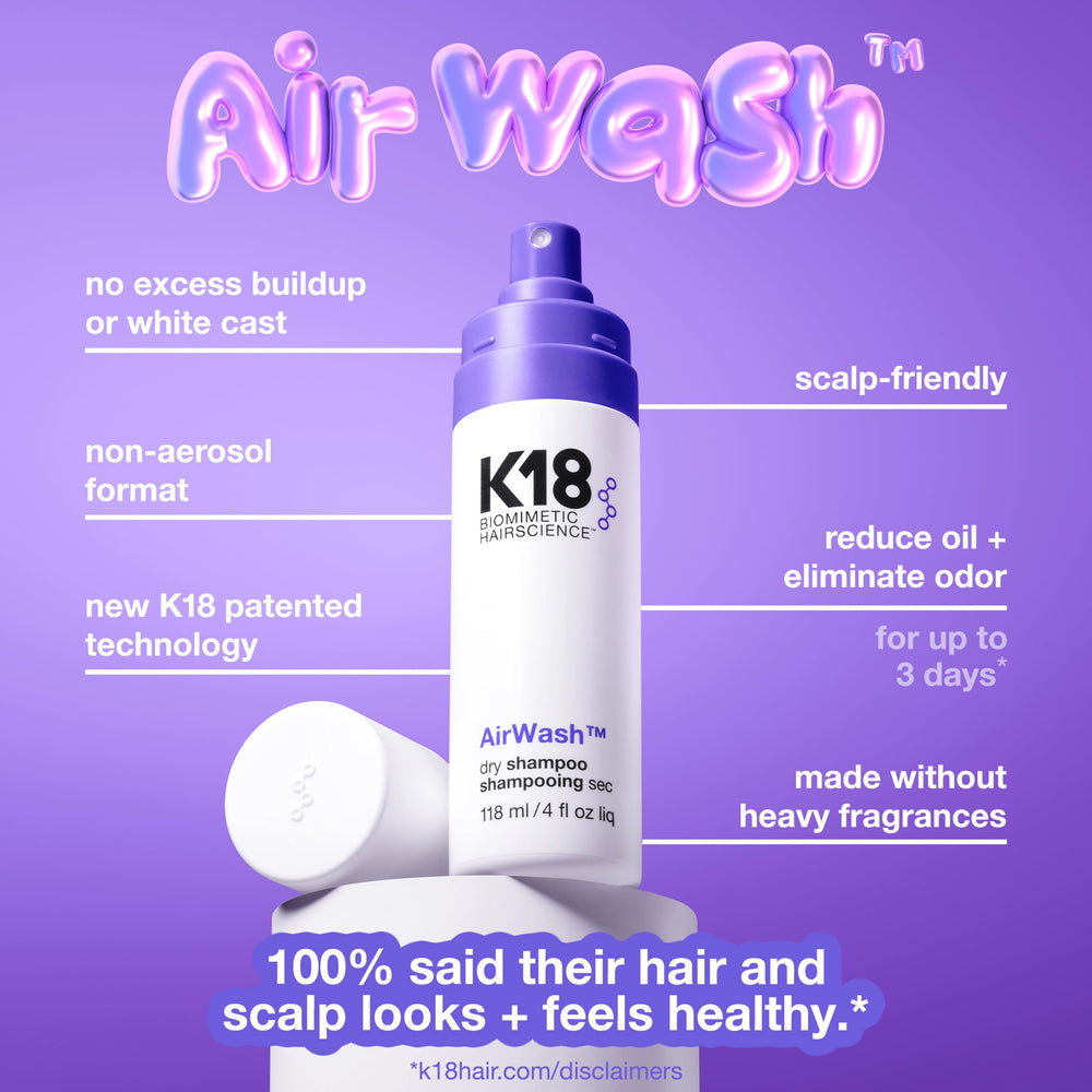 K18 AirWash foam texture shows lightweight, quick-dry feel.