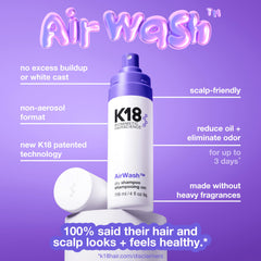 K18 AirWash foam texture shows lightweight, quick-dry feel.