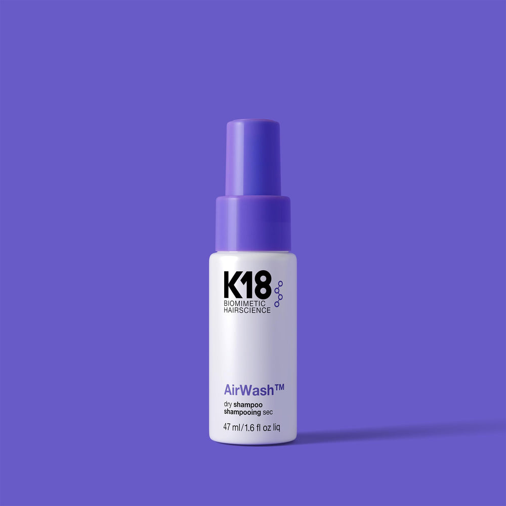 K18 AirWash packaging close-up emphasizes 1.6 fl oz size.