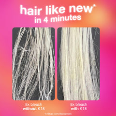 K18 application on hair care routine emphasizing quick, leave-in use.