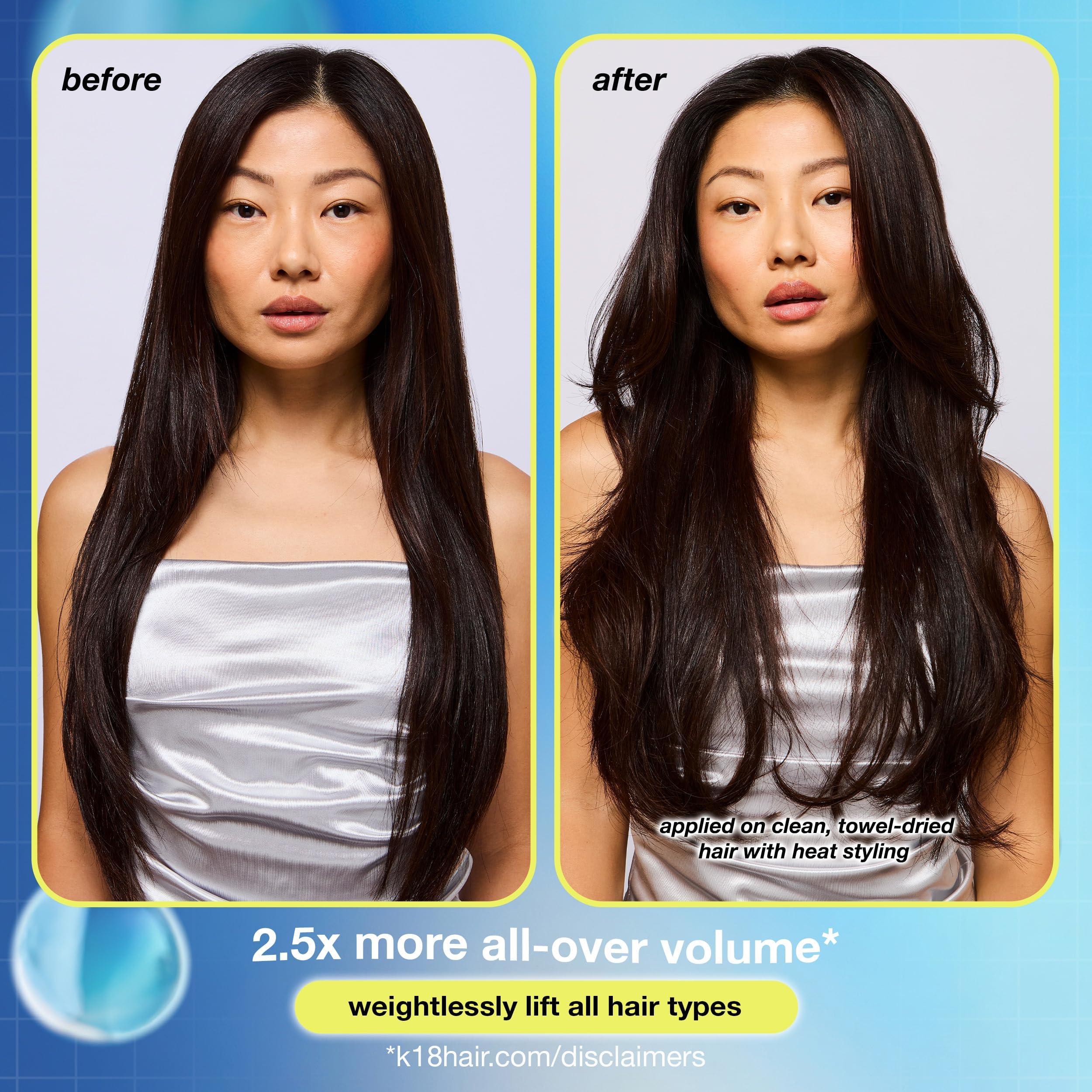 K18 AstroLift bounce closeup highlights lifted, touchable hair with lightweight feel.
