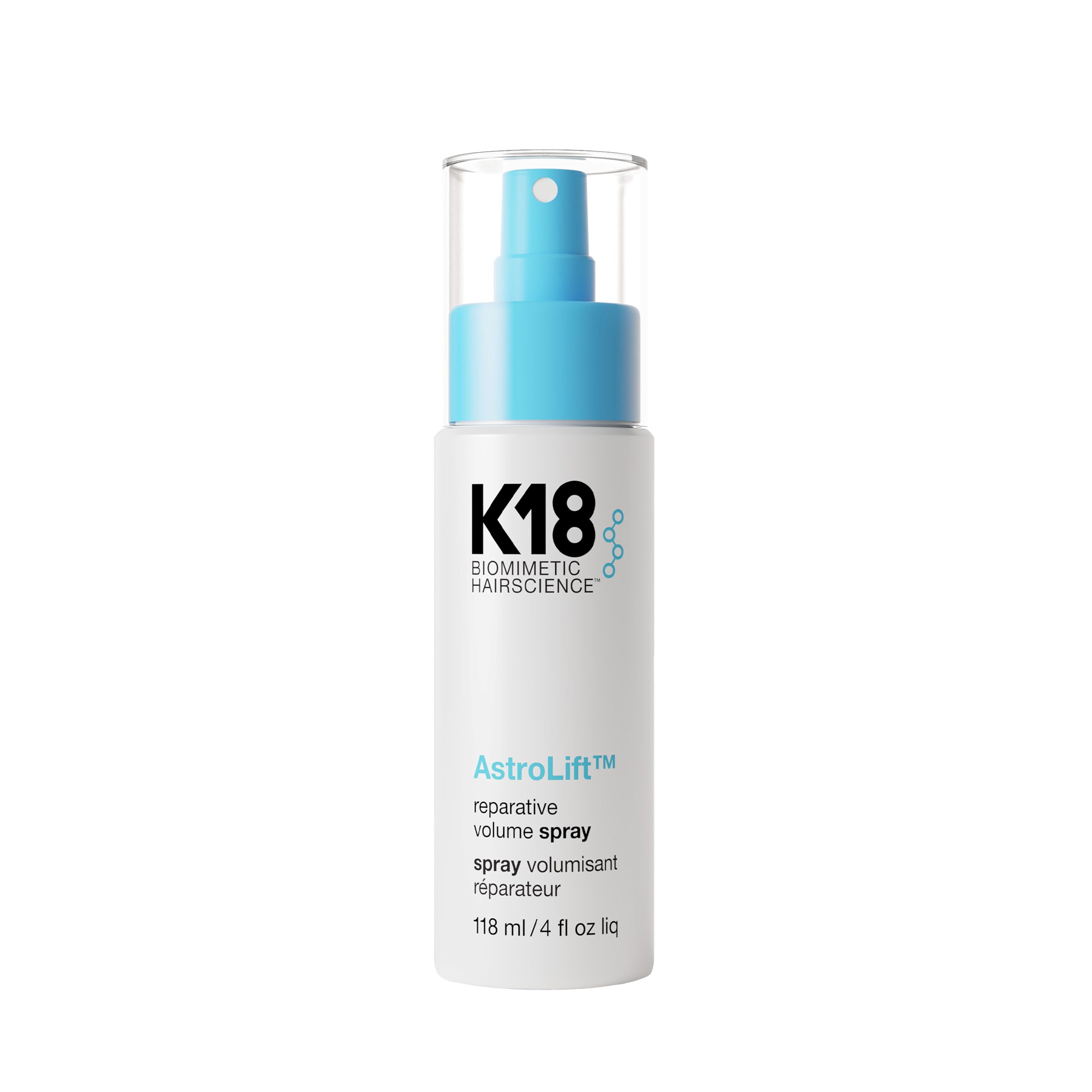 K18 AstroLift Reparative Volume Spray bottle shown for a lightweight lift and volume.