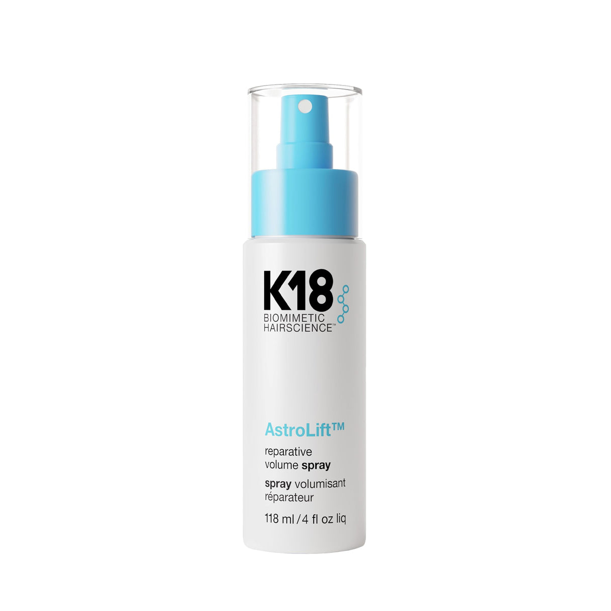 K18 AstroLift Reparative Volume Spray bottle shown for a lightweight lift and volume.